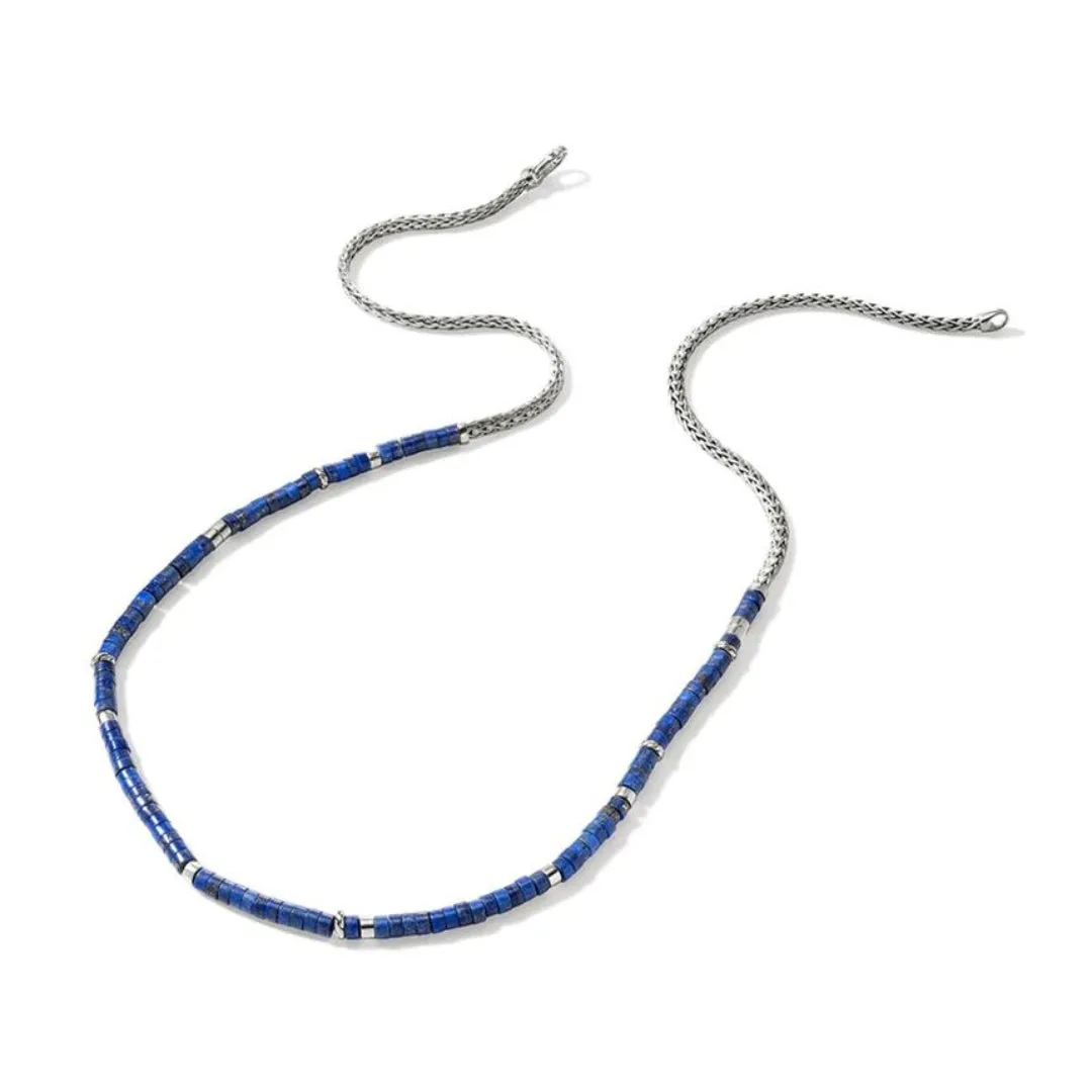 Heishi Silver 3.5mm Slim Chain Necklace with Lapis Lazuli by John Hardy