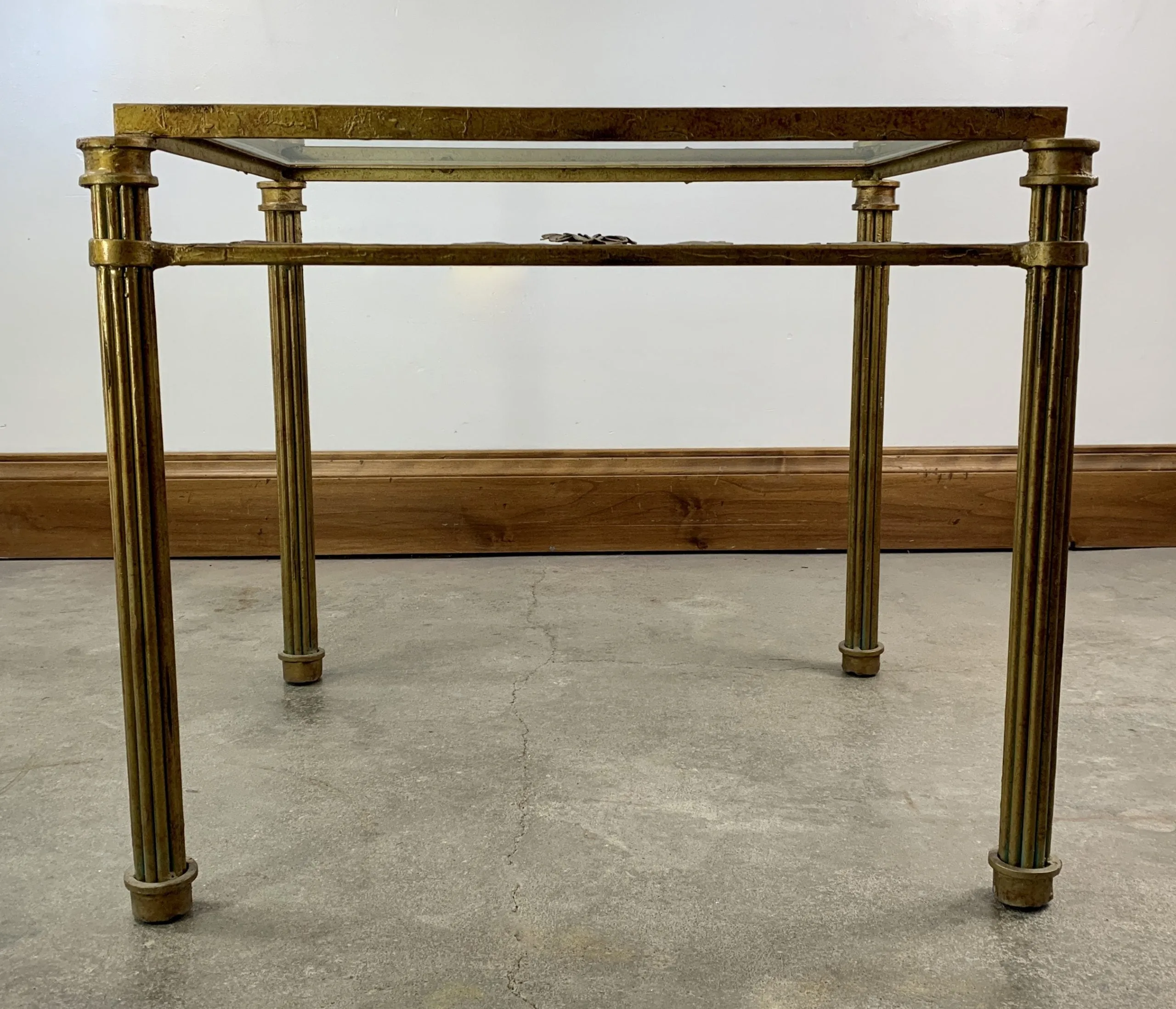 Hendredon Side Table, End Table, Coffee Table, Gilded Iron Birds, Glass Top