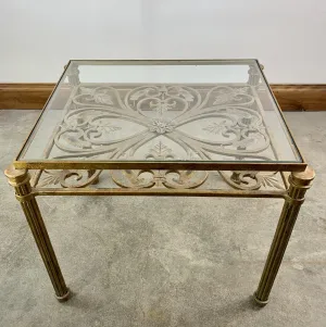 Hendredon Side Table, End Table, Coffee Table, Gilded Iron Birds, Glass Top