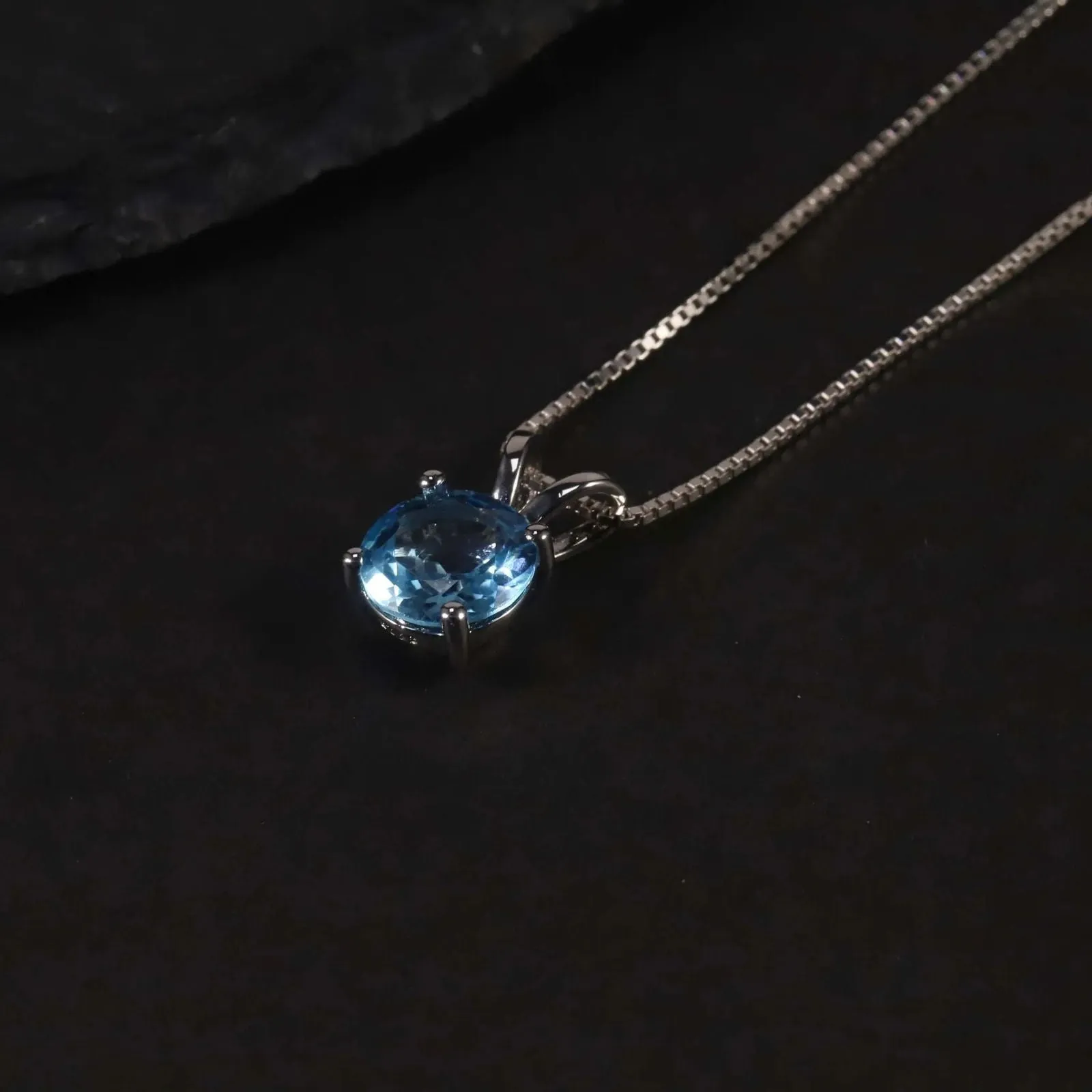 Irosk Round Cut Necklace in Sterling Silver -  Swiss Blue Topaz