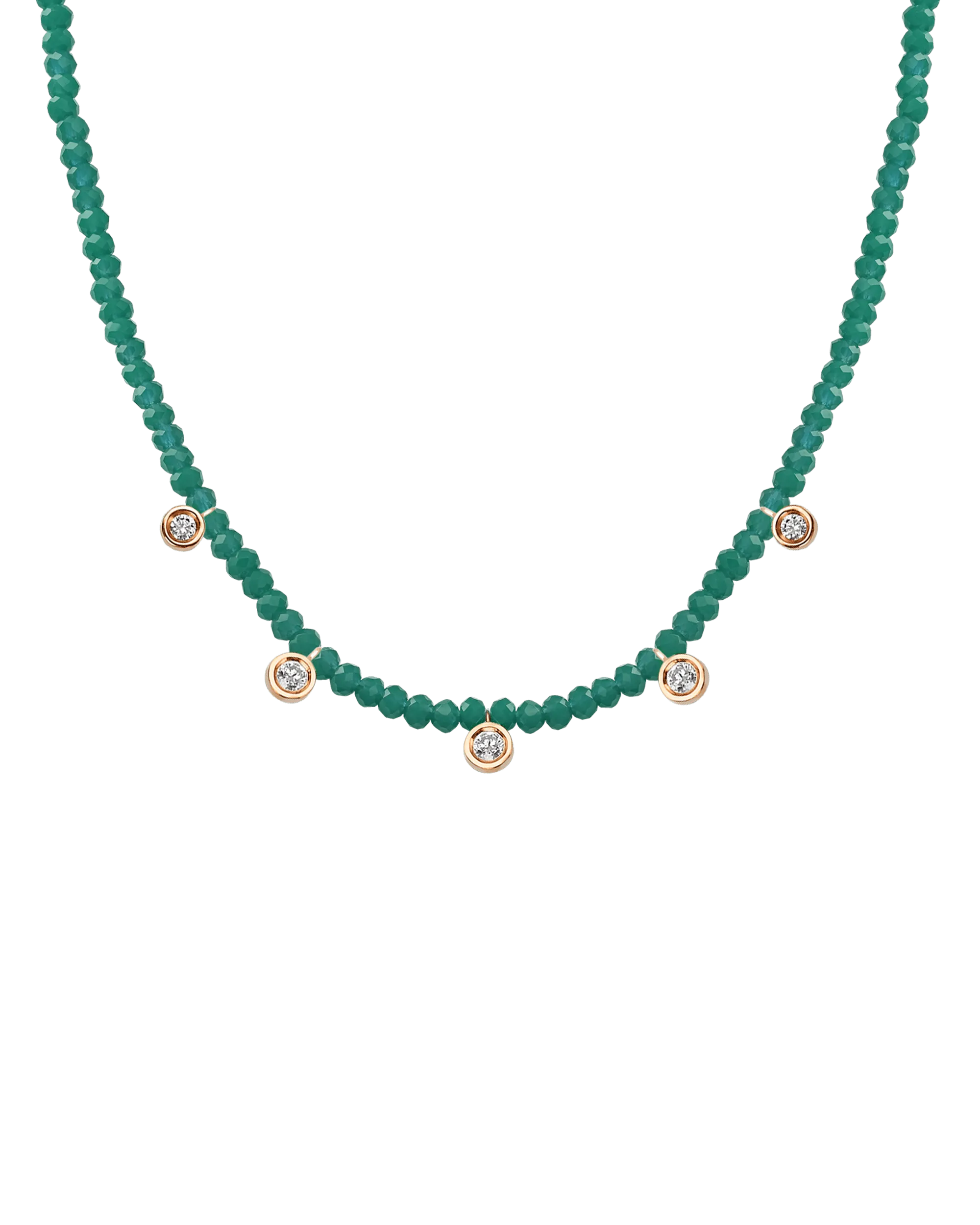 Jade Gemstone & Five diamonds Necklace - 14K Rose Gold