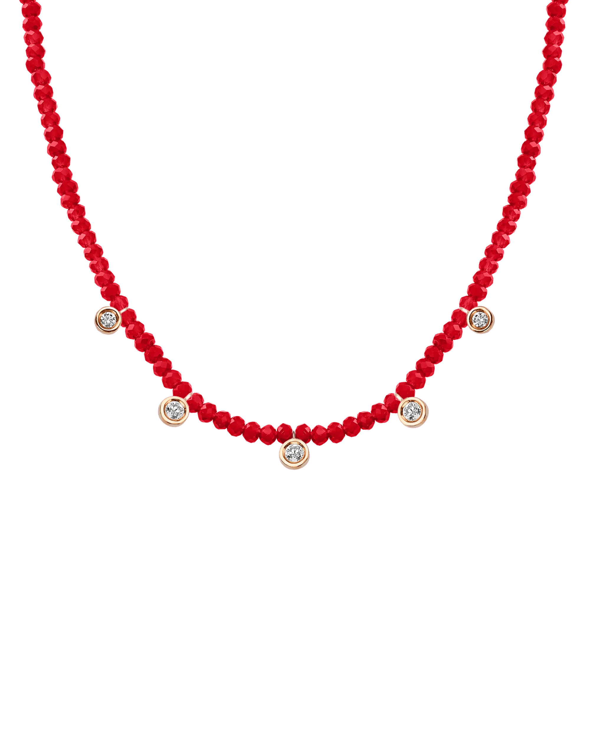 Jade Gemstone & Five diamonds Necklace - 14K Rose Gold