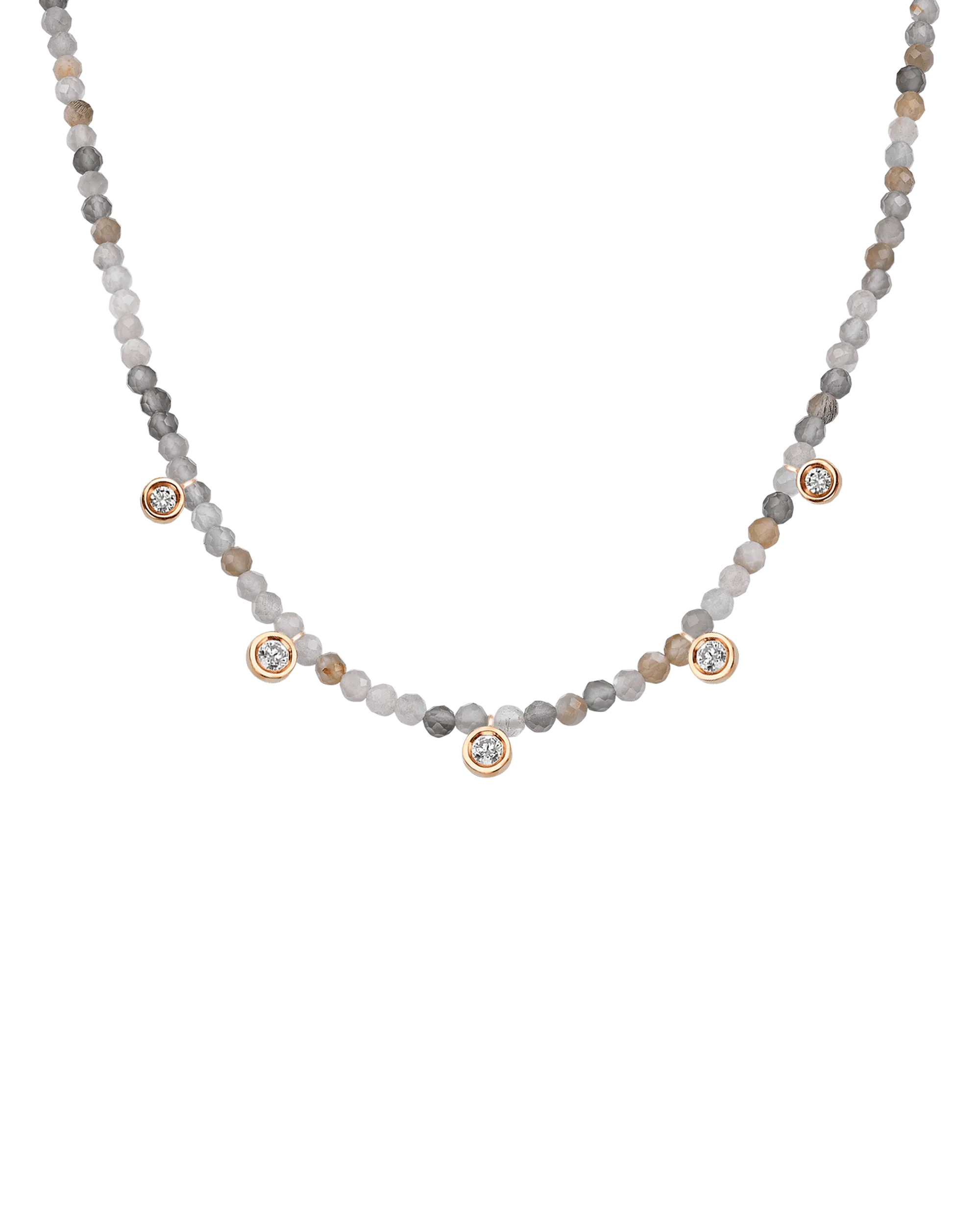 Jade Gemstone & Five diamonds Necklace - 14K Rose Gold