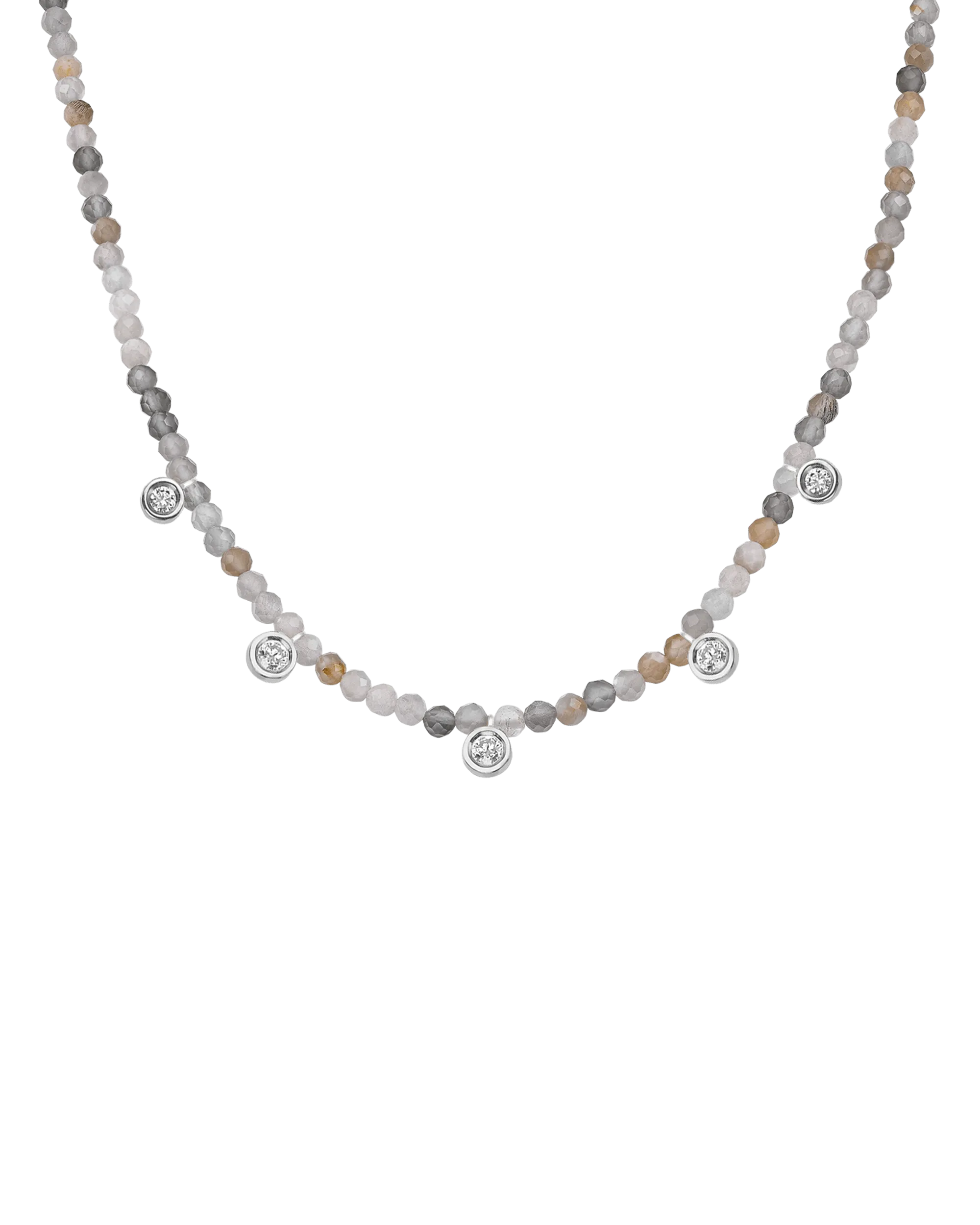 Jade Gemstone & Five diamonds Necklace - 14K Rose Gold