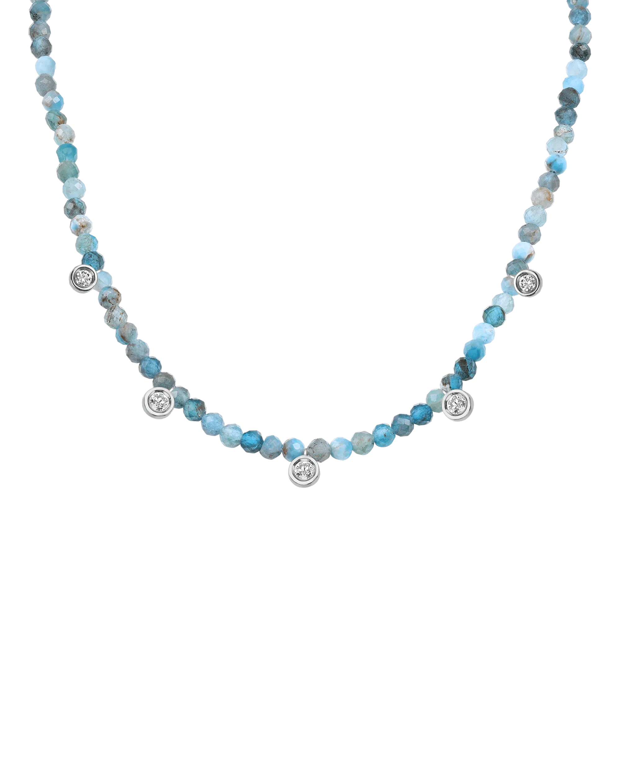 Jade Gemstone & Five diamonds Necklace - 14K Rose Gold