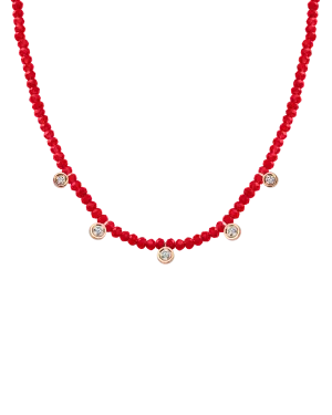 Jade Gemstone & Five diamonds Necklace - 14K Rose Gold