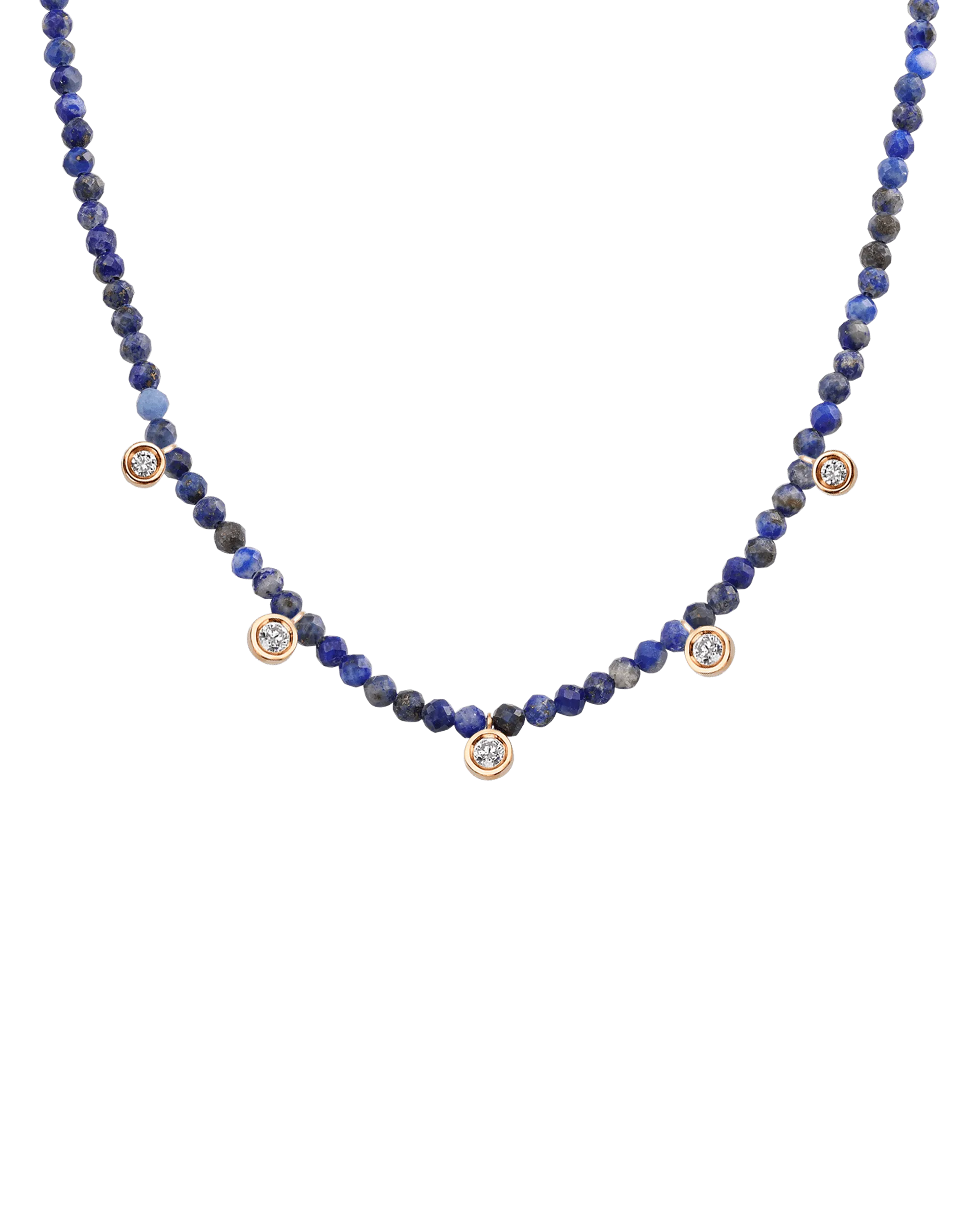 Jade Gemstone & Five diamonds Necklace - 14K Rose Gold