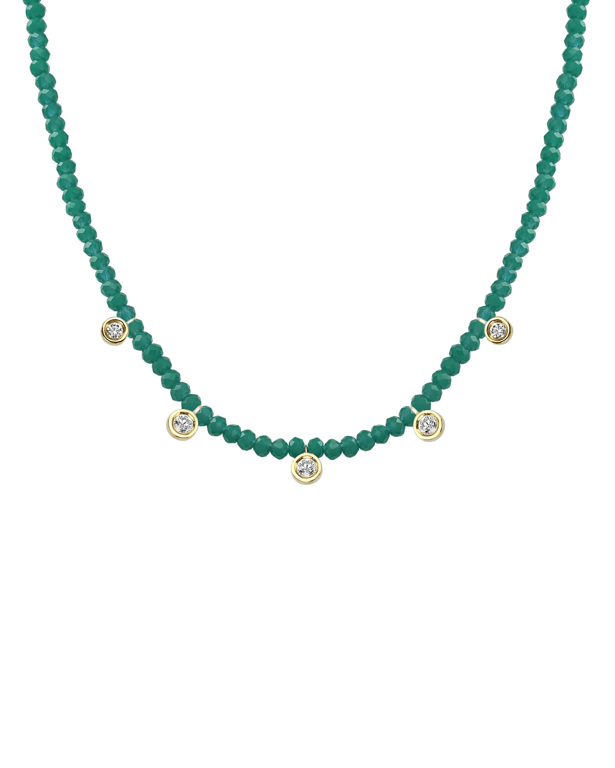 Jade Gemstone & Five diamonds Necklace - 14K Rose Gold