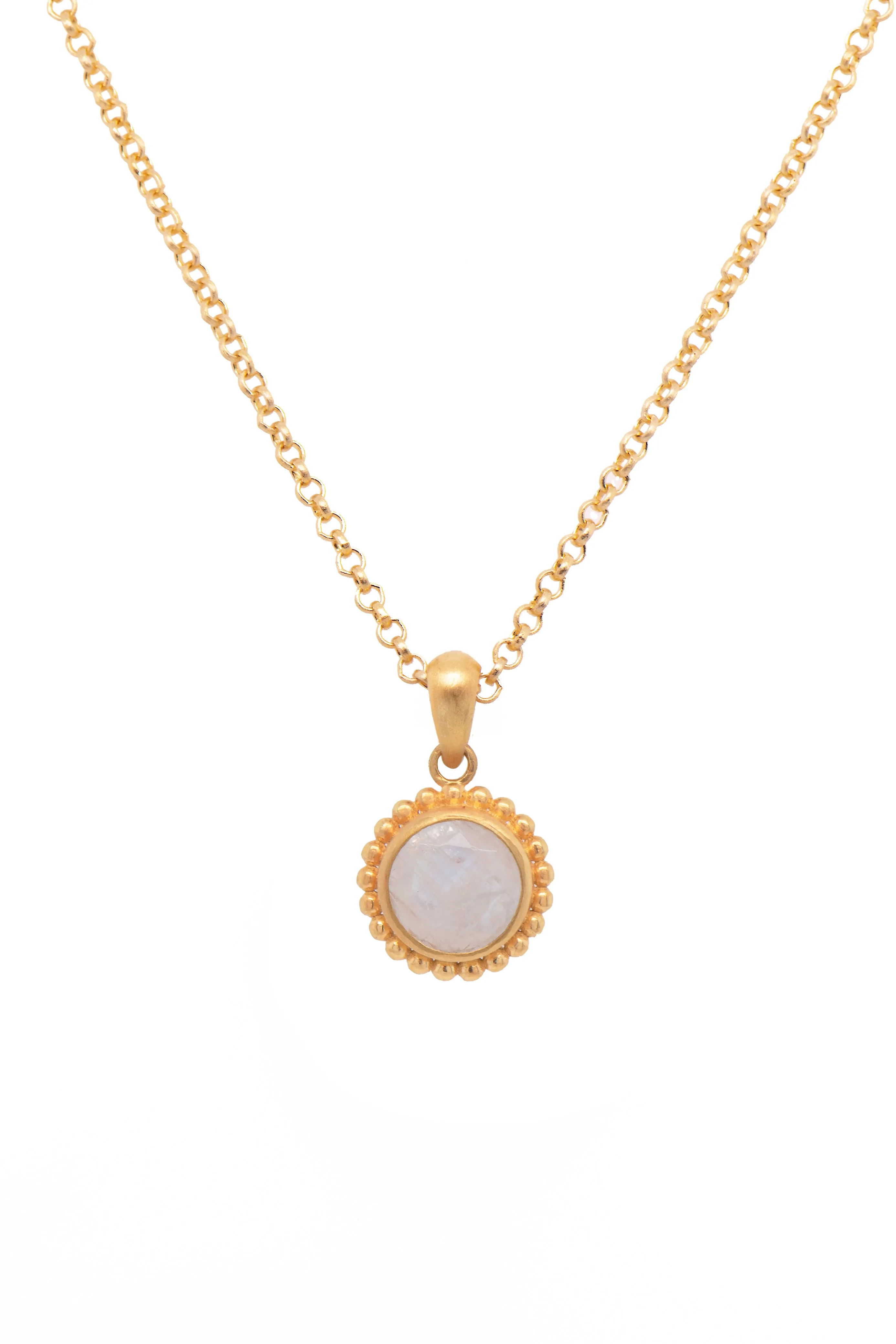 Karma Mini Pendant Necklace 24K Gold Vermeil with Labradorite, Rainbow Moonstone or Sky Blue Topaz