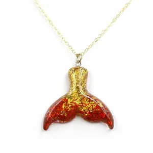 L226 Red & Amber Mermaid Tail Gold Chain Necklace with FREE Earrings