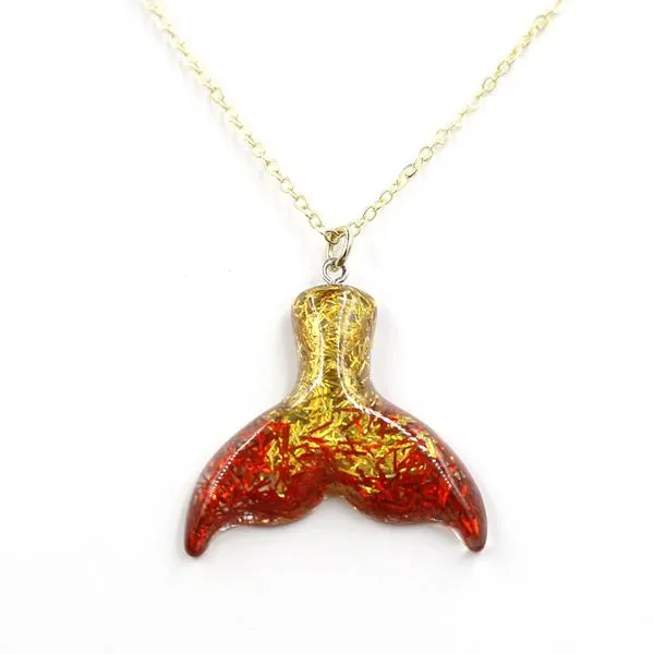 L226 Red & Amber Mermaid Tail Gold Chain Necklace with FREE Earrings