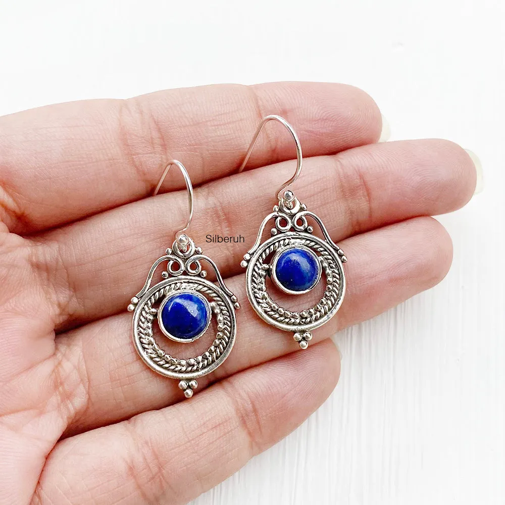 Lapis Lazuli Silver Tribal Earring