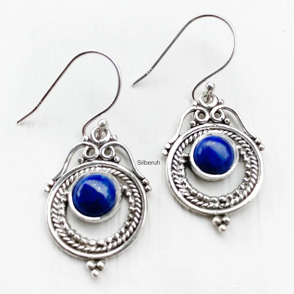 Lapis Lazuli Silver Tribal Earring