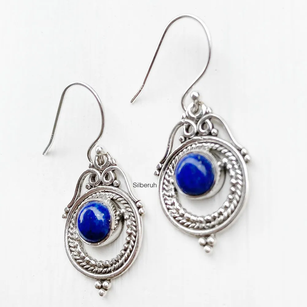Lapis Lazuli Silver Tribal Earring