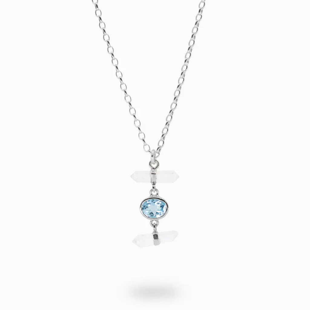 Laser Quartz and Blue Topaz Necklace