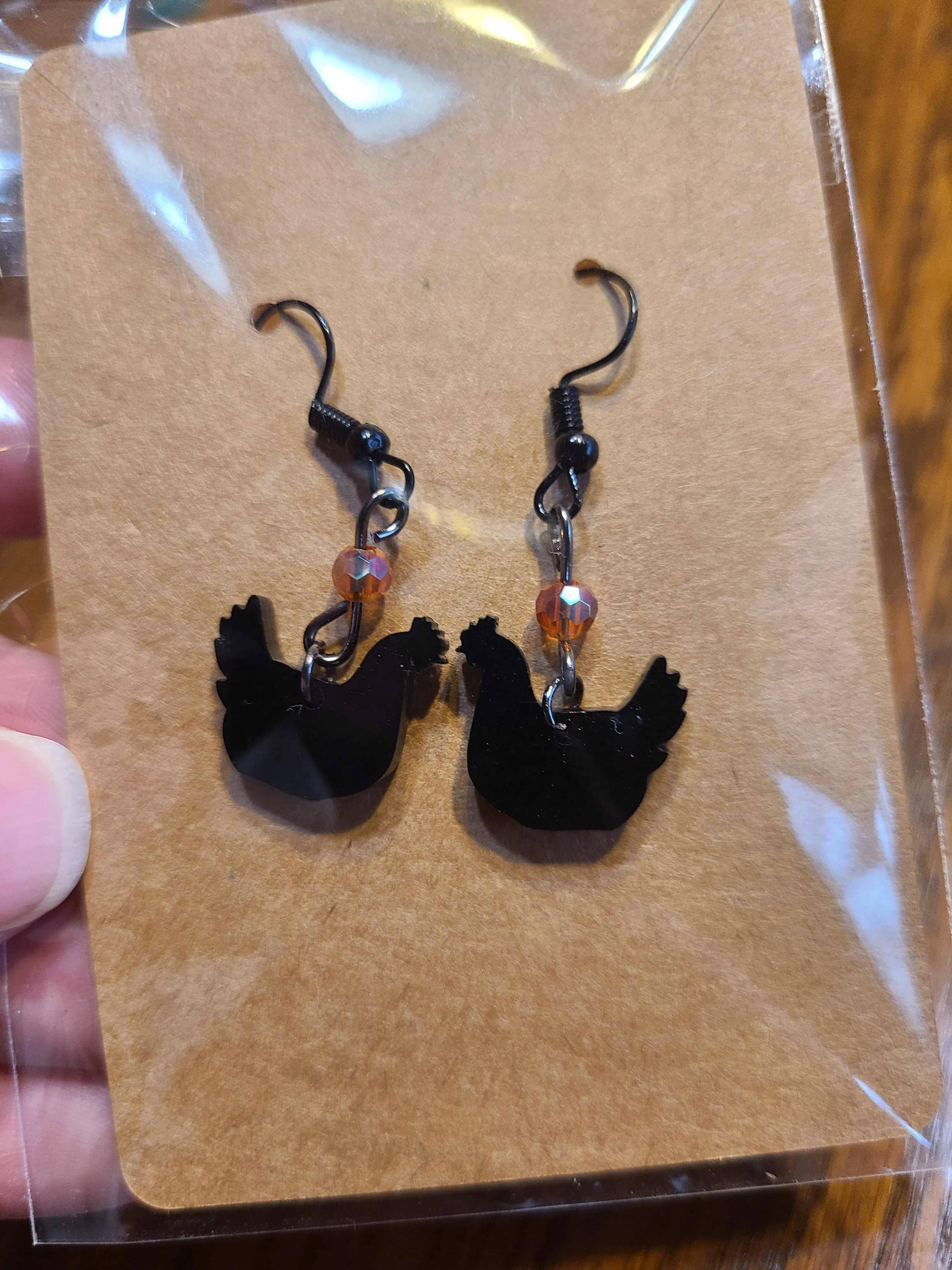Little Black Hen with Amber Crystal Earrings