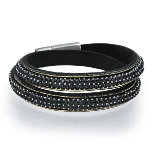 Long Strand Diamond Black Bracelet with Magnetic Clasp