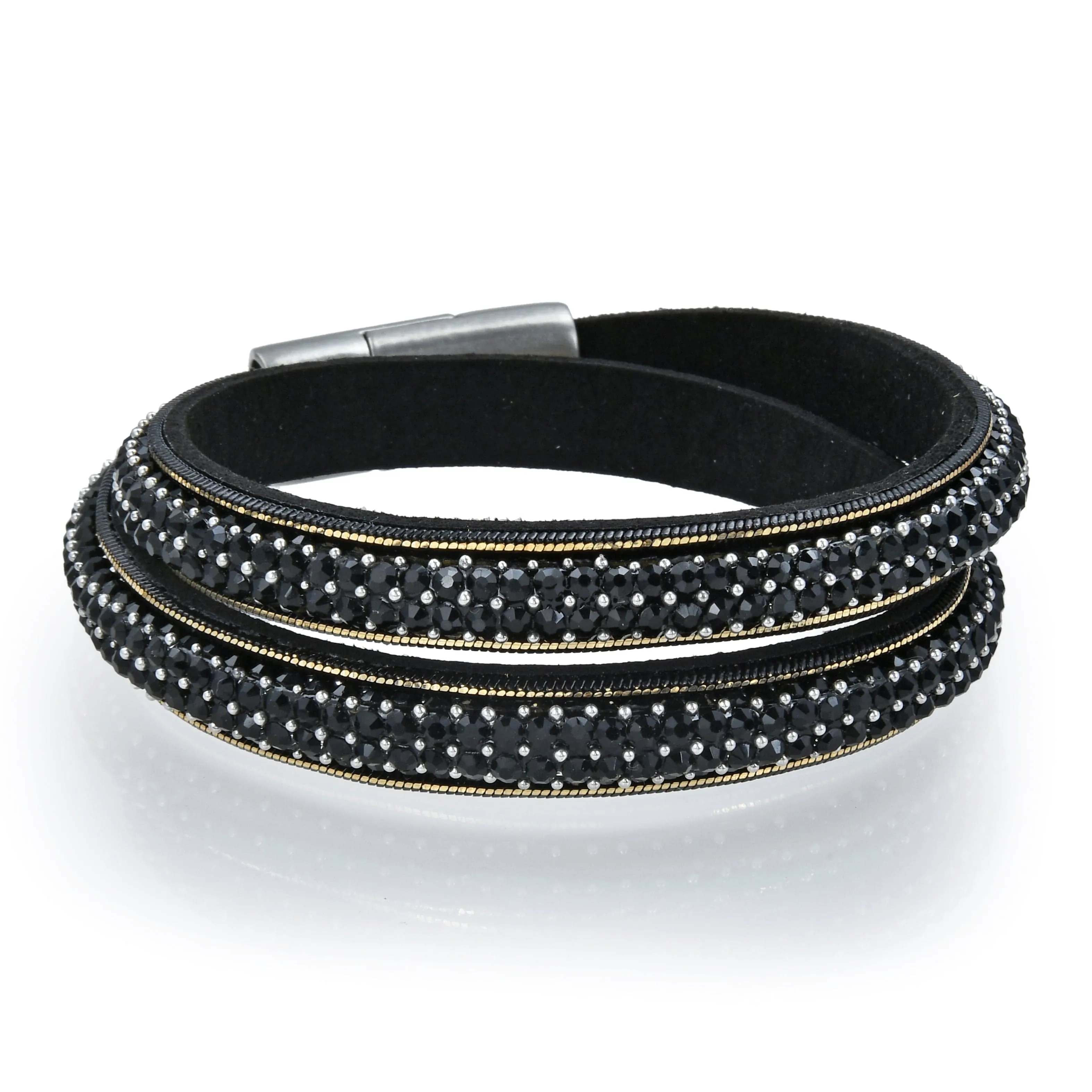 Long Strand Diamond Black Bracelet with Magnetic Clasp