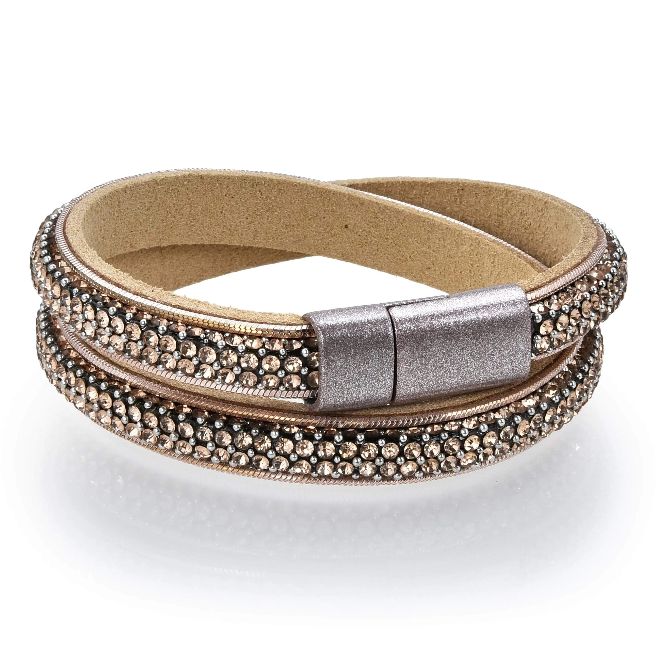Long Strand Diamond Brown Bracelet with Magnetic Clasp