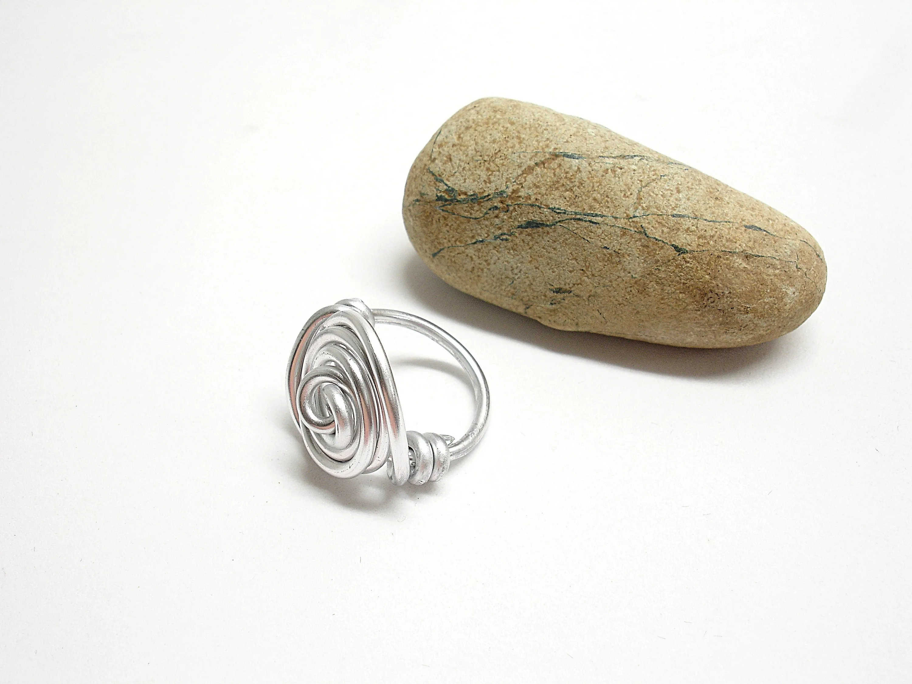 Made to order. Aluminium chunky ring for women. Wire wrapped statement ring. Aluminum contemporary jewelry. Spiral ring
