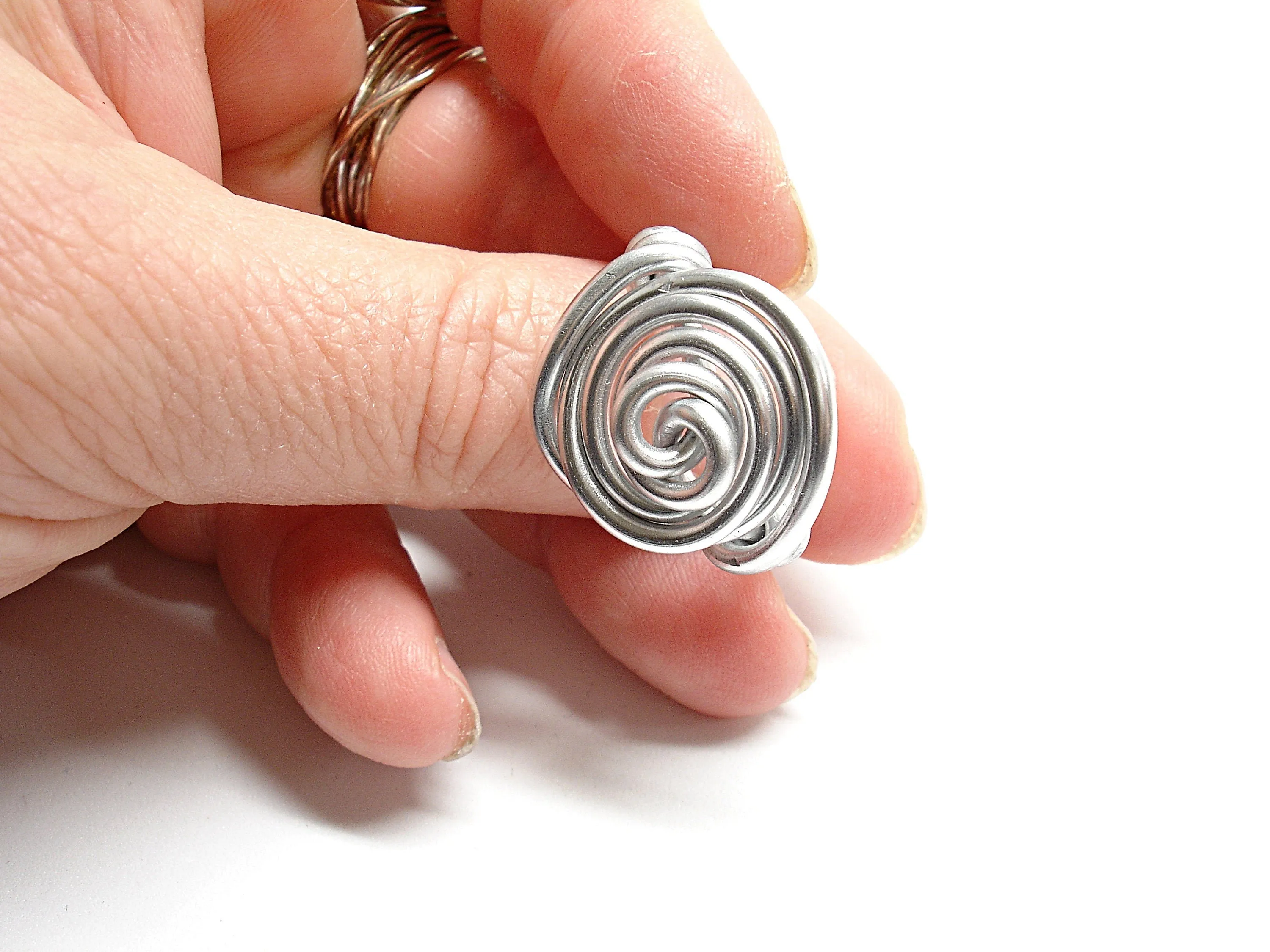 Made to order. Aluminium chunky ring for women. Wire wrapped statement ring. Aluminum contemporary jewelry. Spiral ring