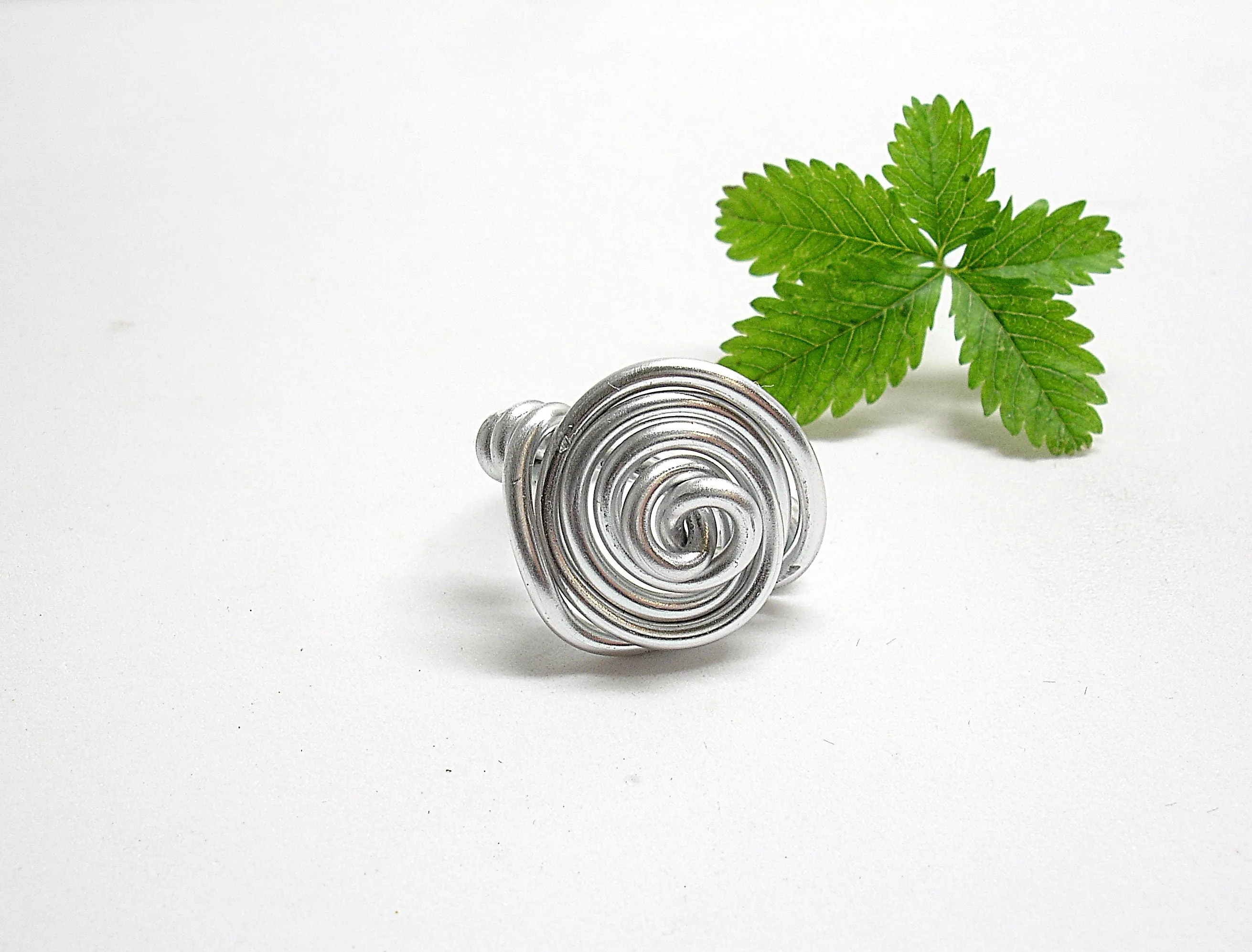 Made to order. Aluminium chunky ring for women. Wire wrapped statement ring. Aluminum contemporary jewelry. Spiral ring