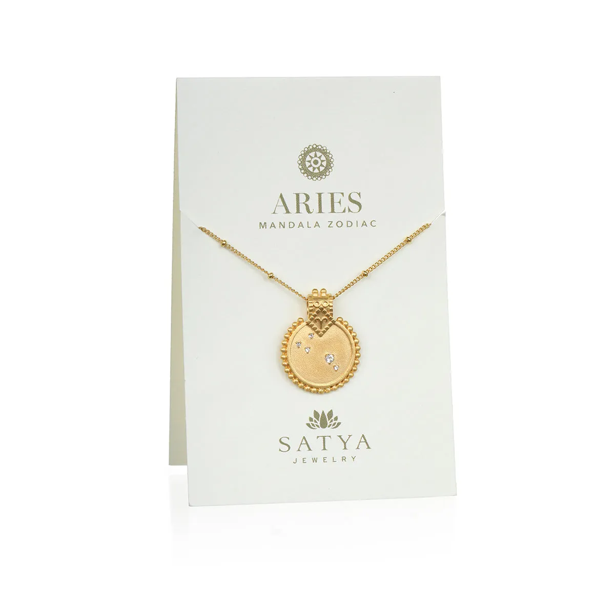 Mandala Zodiac Aries White Topaz Necklace