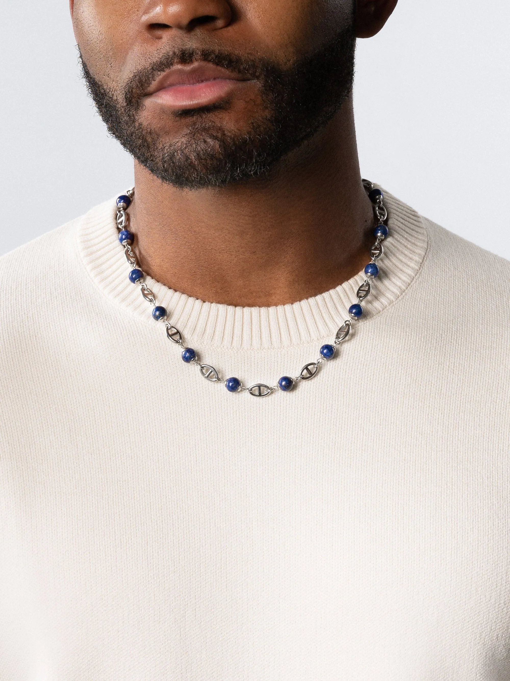 Men's Silver Mariner Chain with Blue Lapis