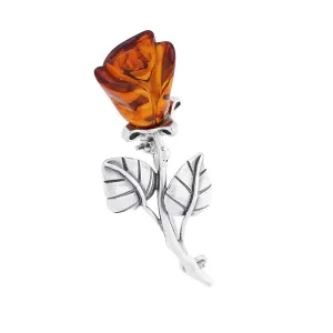 MILENA Brooch Silver and Amber Baltic Small Rose