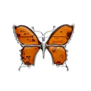 MILENA Brooch Silver and Amber Butterfly Cognac