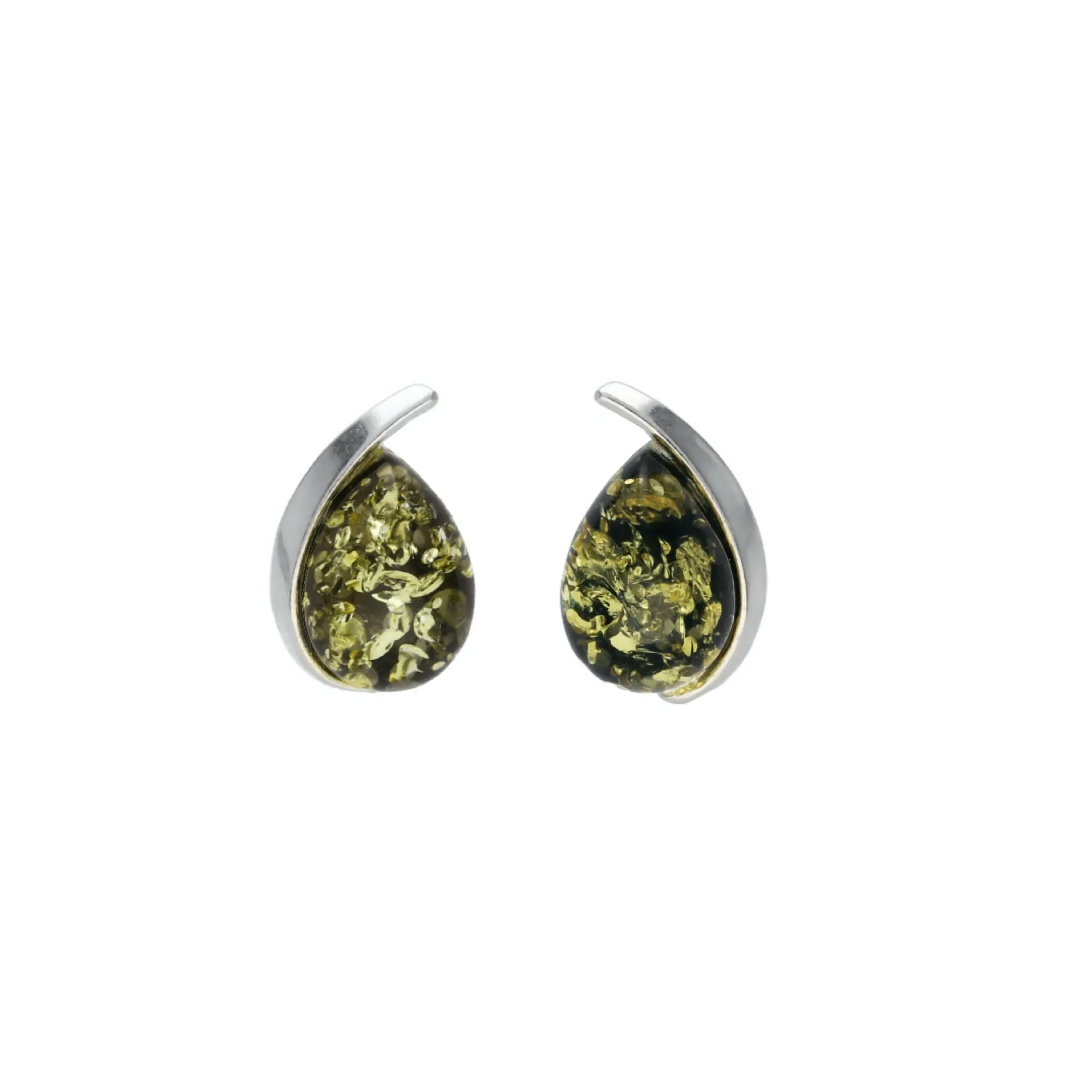 MILENA Earrings Silver and Green Amber Raindrop Studs