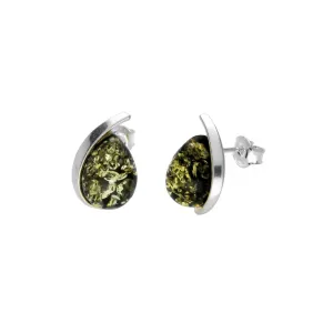 MILENA Earrings Silver and Green Amber Raindrop Studs