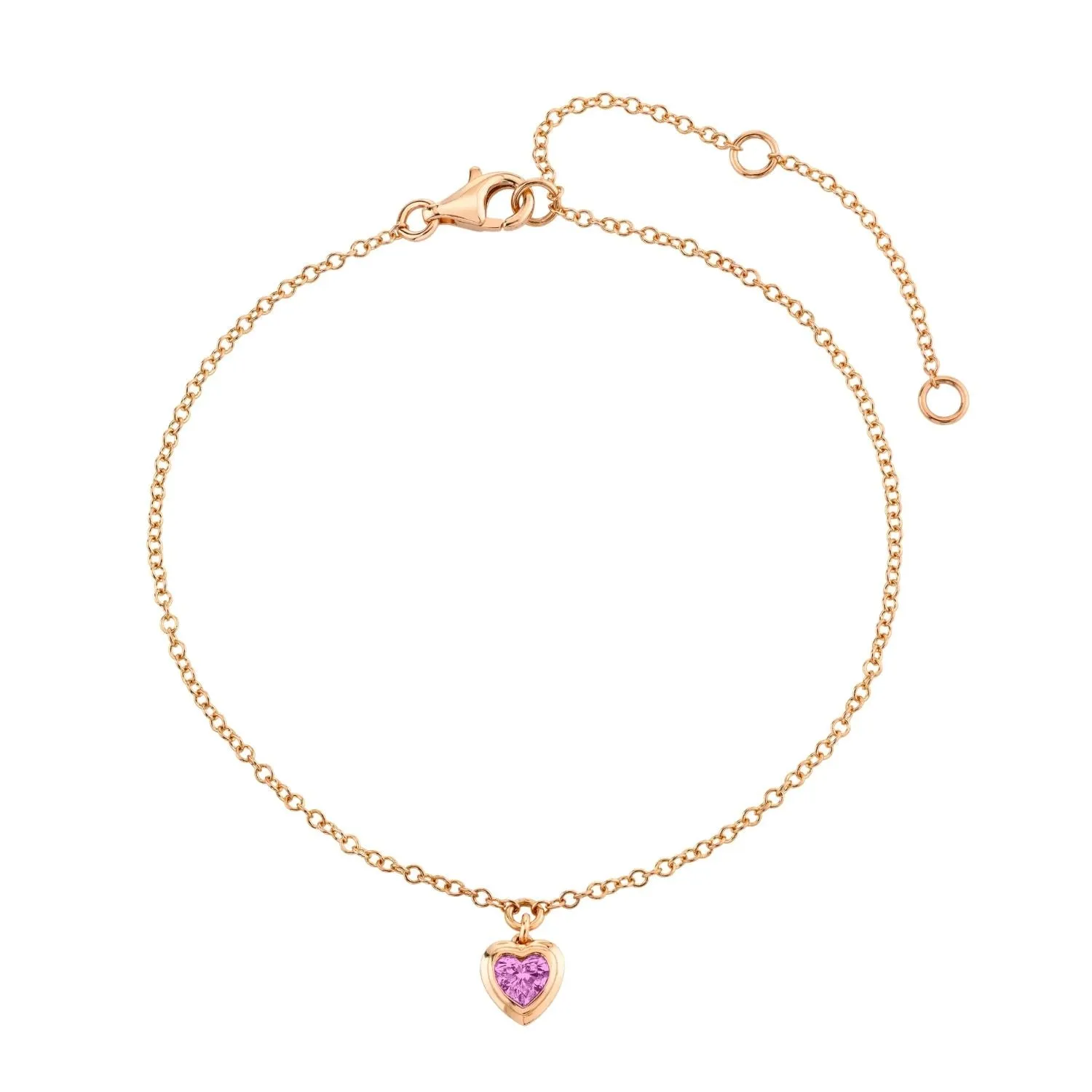 MINI ME PINK SAPPHIRE BEZEL HEART DROP ANKLET