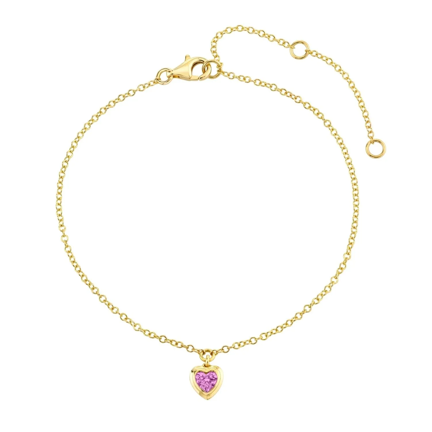 MINI ME PINK SAPPHIRE BEZEL HEART DROP ANKLET