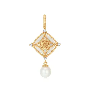 Moonstone & Freshwater Pearl Gold Pendant - Water Lily