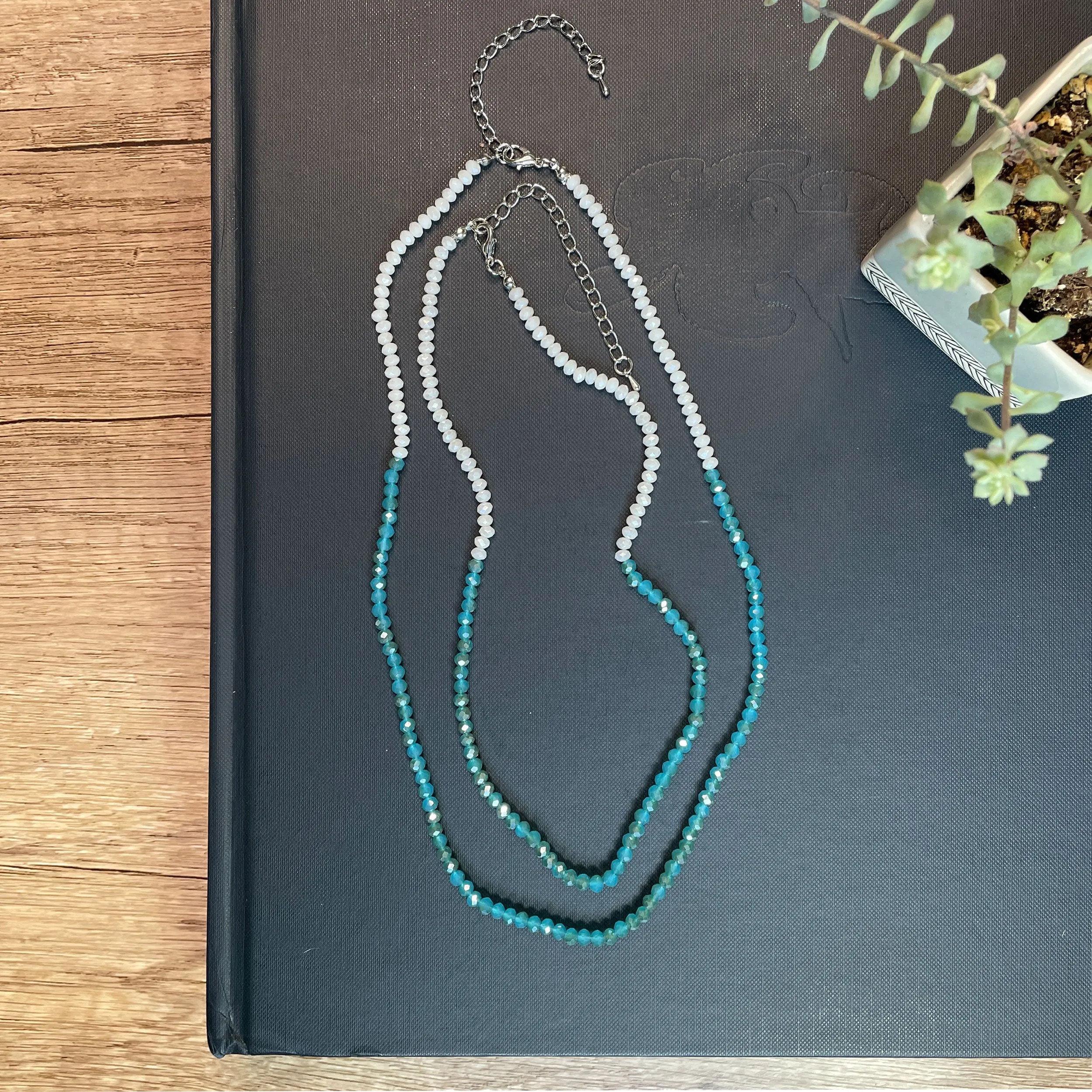 Moonstone and Apatite Glass Two Tone Necklaces 2pc Set