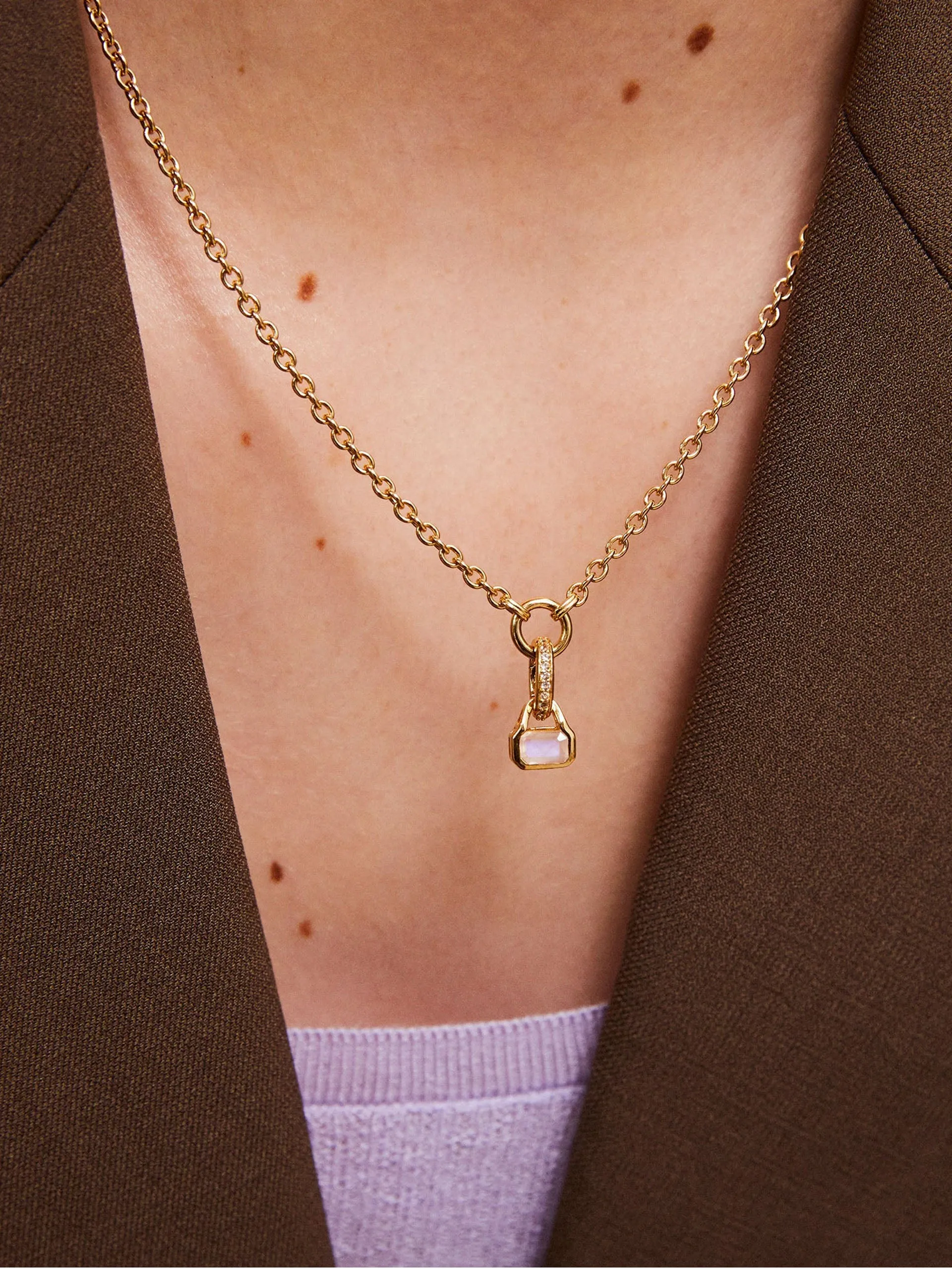 Moonstone charm on carrier chain