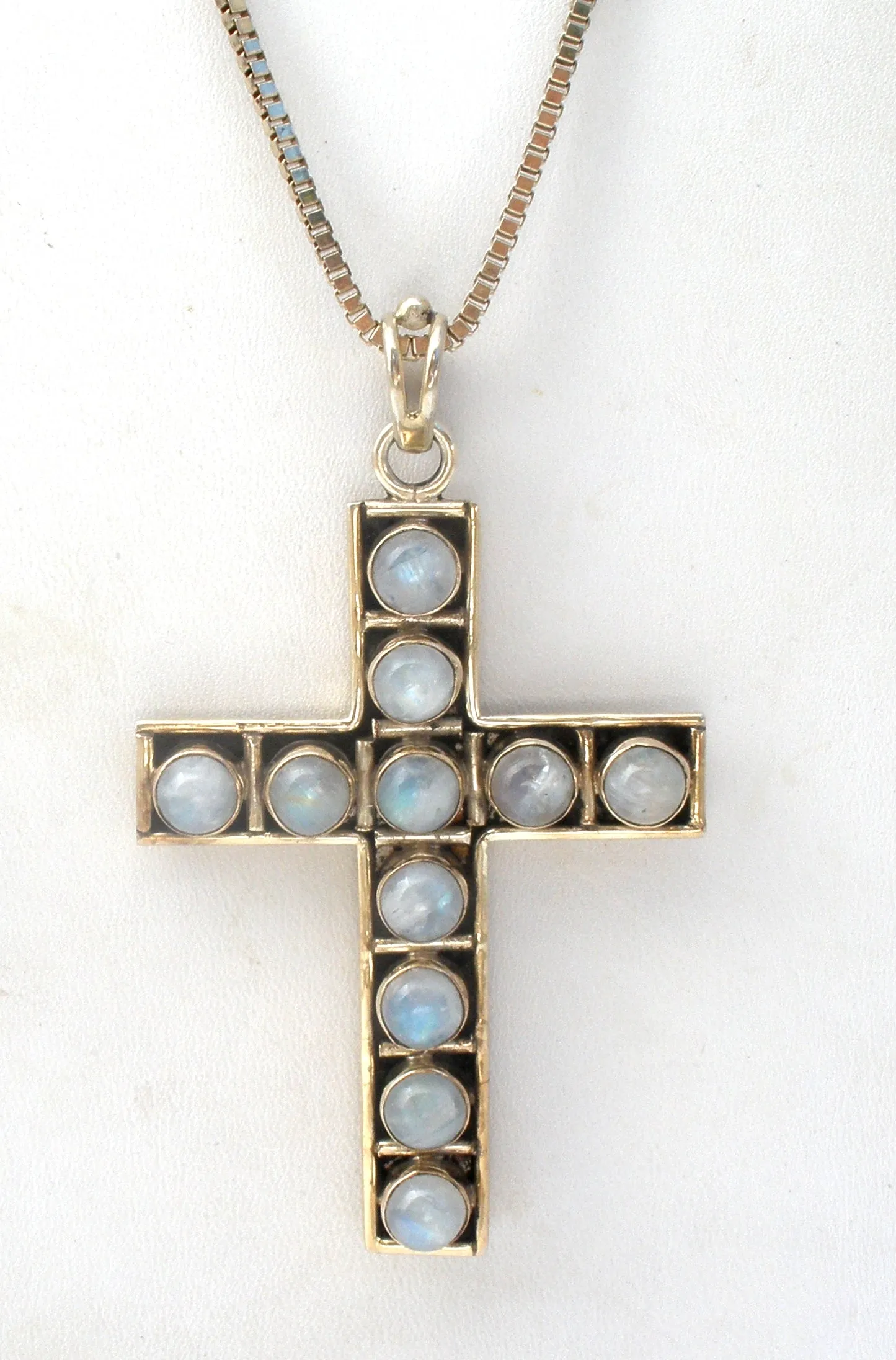 Moonstone Cross Pendant Necklace 24"