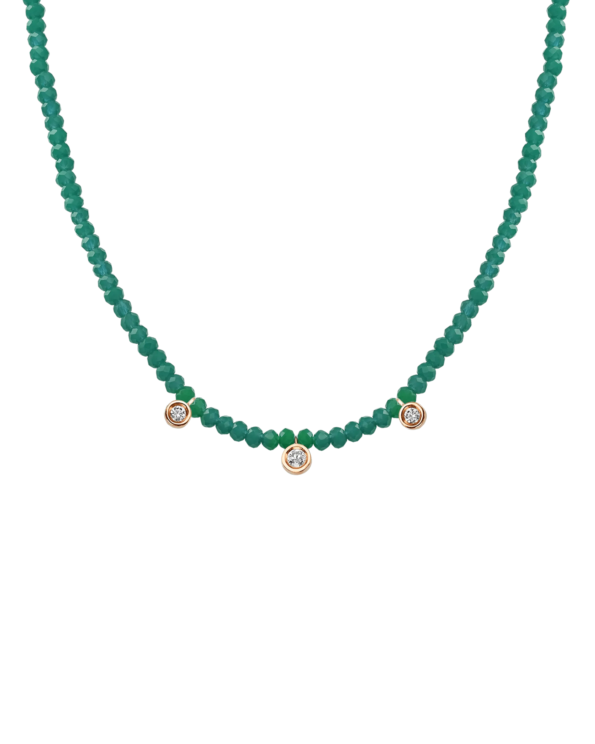 Moonstone Gemstone & Three diamonds Necklace - 14K Yellow Gold