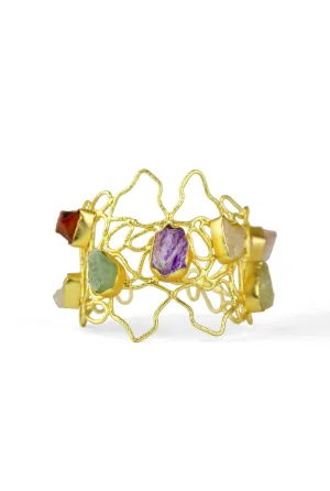 Multi-Colored Stone Brass Cuff