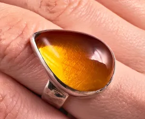 Natural AMBER Ring - SIZE 6- Genuine Sterling Silver Ring with a Polished AMBER Center Stone, 53771