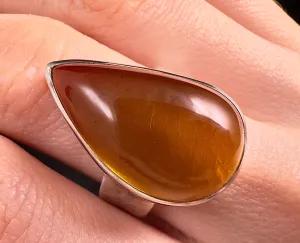 Natural AMBER Ring - SIZE 7 - Genuine Sterling Silver Ring with a Polished AMBER Center Stone, 53754