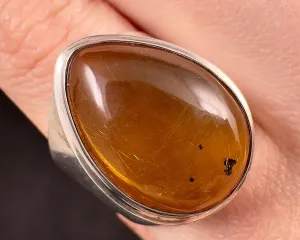 Natural AMBER Ring - SIZE 8 - Genuine Sterling Silver Ring with a Polished AMBER Center Stone, 53788
