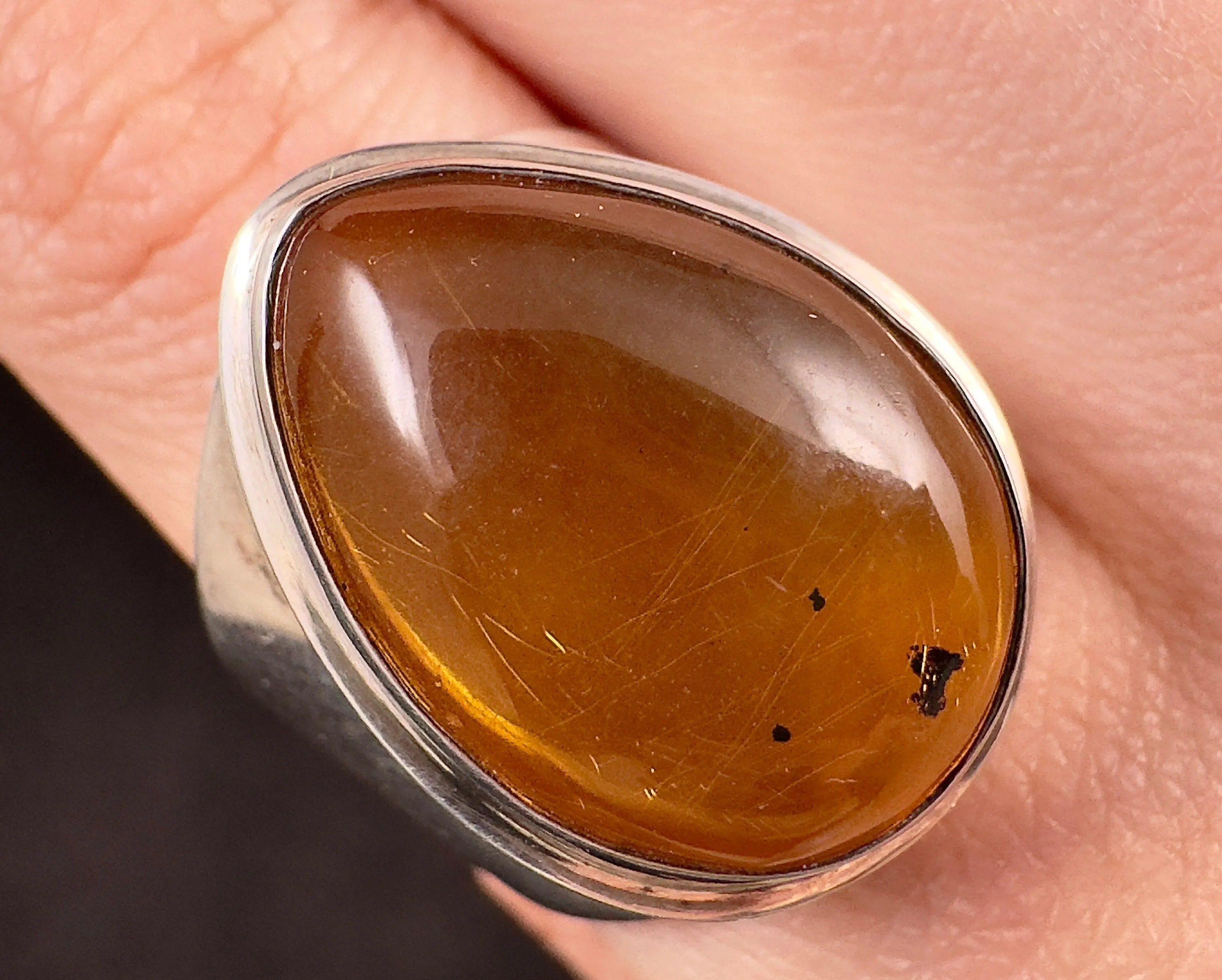 Natural AMBER Ring - SIZE 8 - Genuine Sterling Silver Ring with a Polished AMBER Center Stone, 53788