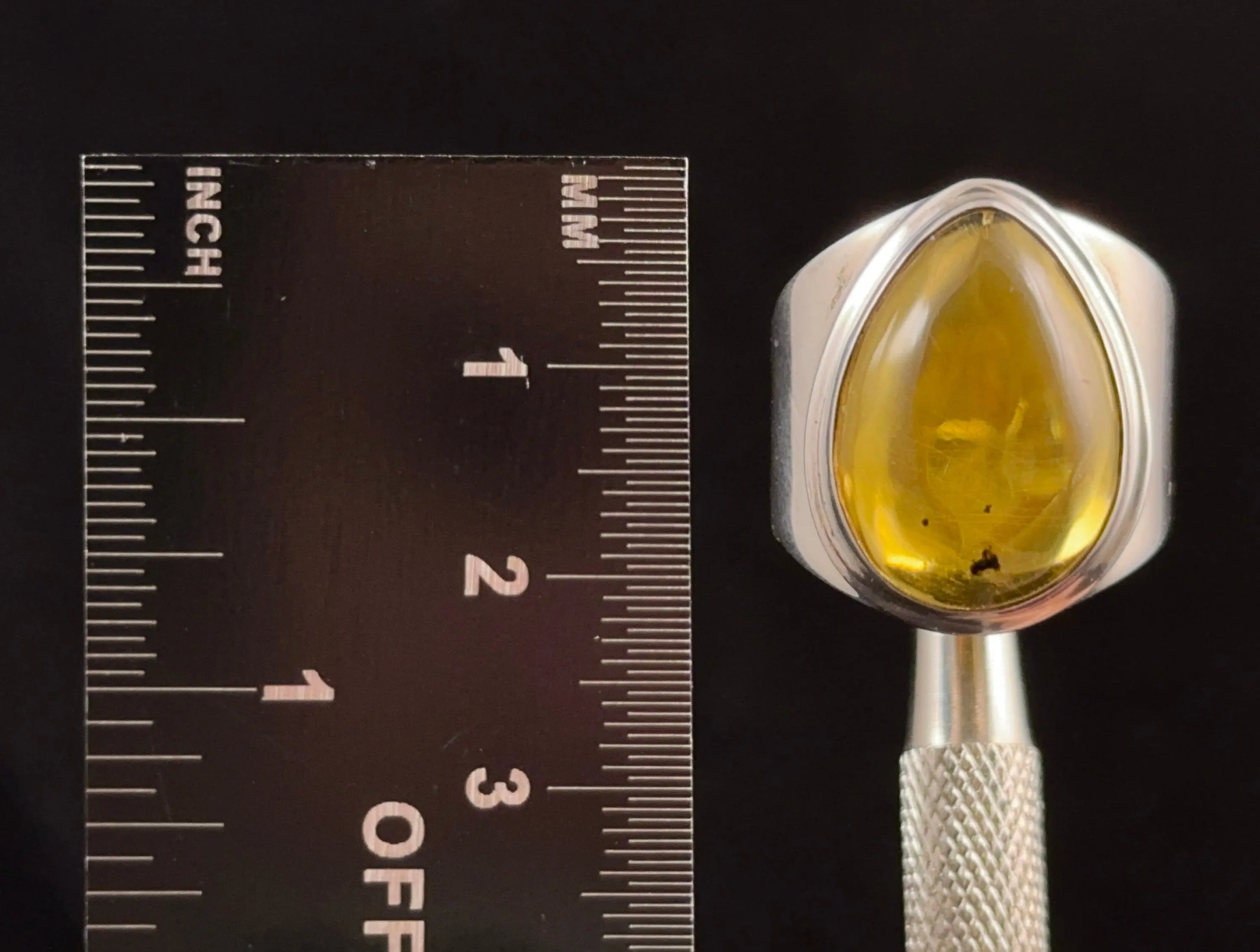 Natural AMBER Ring - SIZE 8 - Genuine Sterling Silver Ring with a Polished AMBER Center Stone, 53788