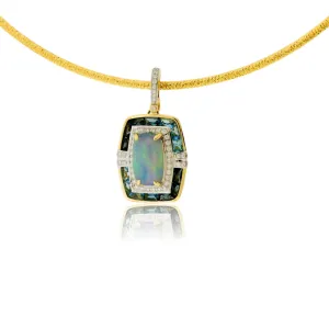 Opal Cabochon with Diamond and Blue Topaz Classic Style Halo