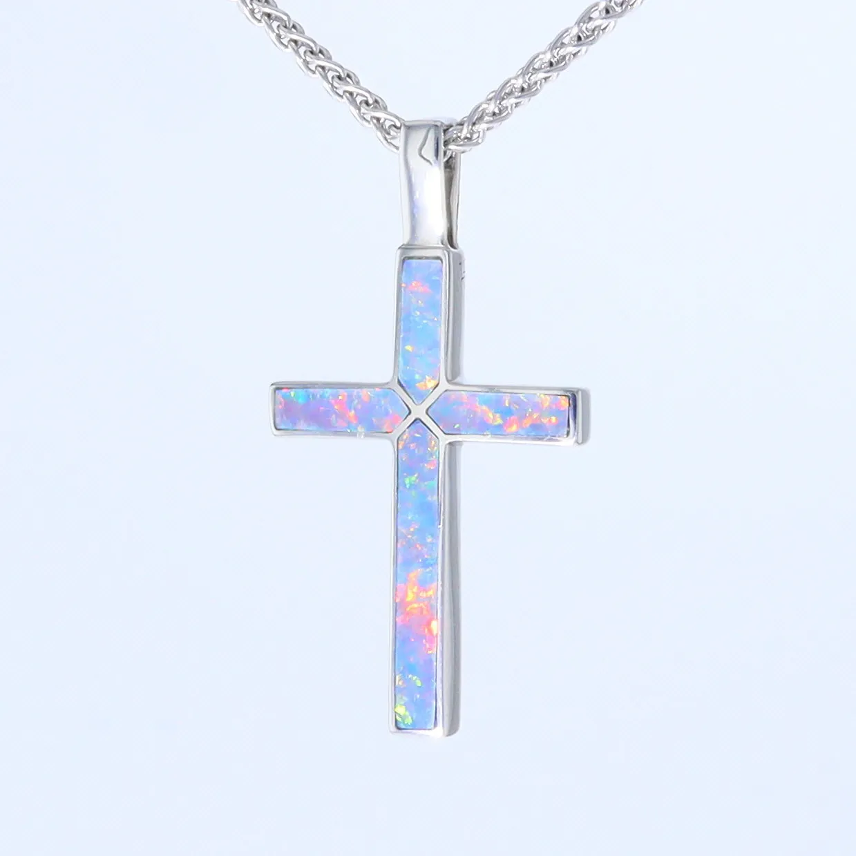 Opal Pendant 4 Section Inlaid Cross