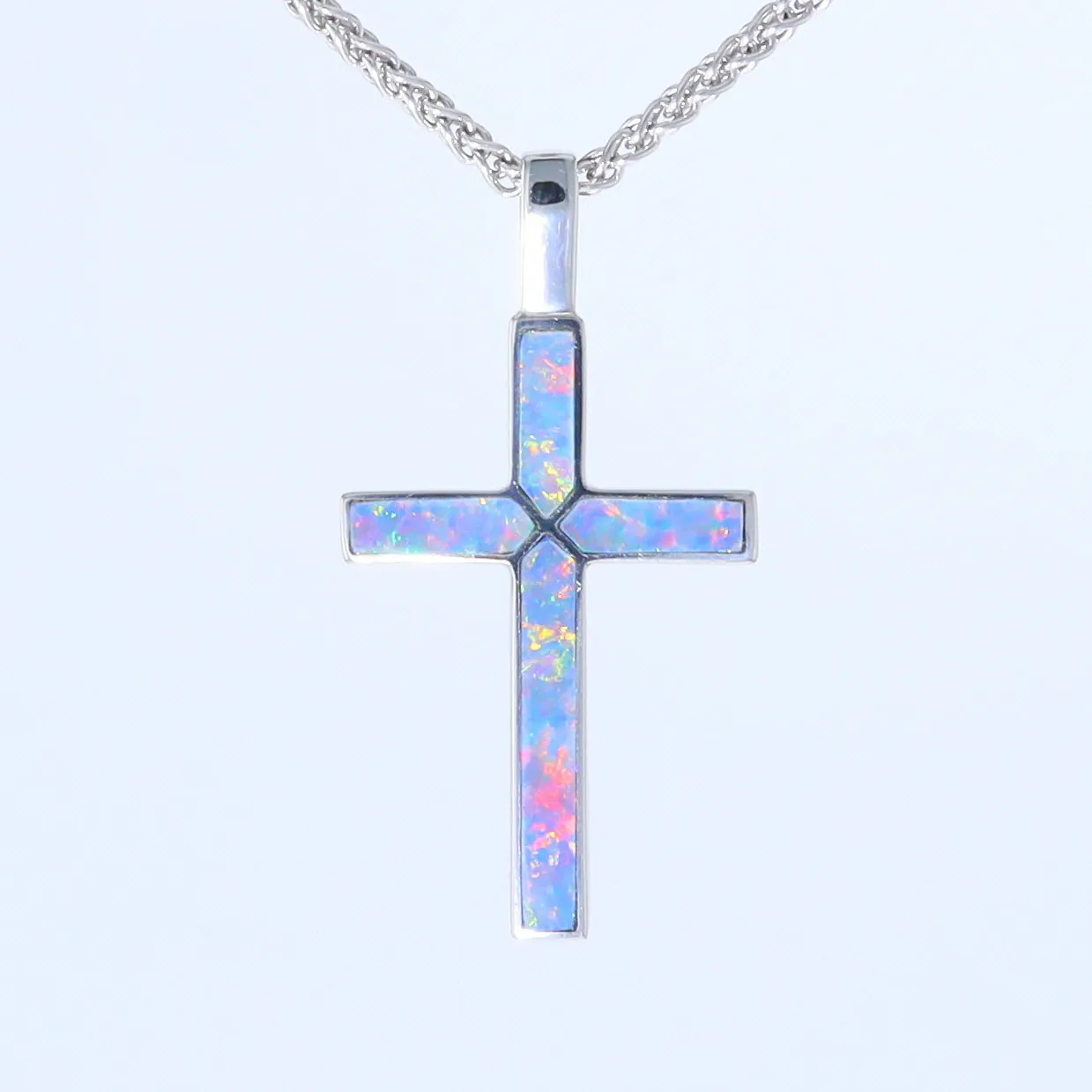 Opal Pendant 4 Section Inlaid Cross