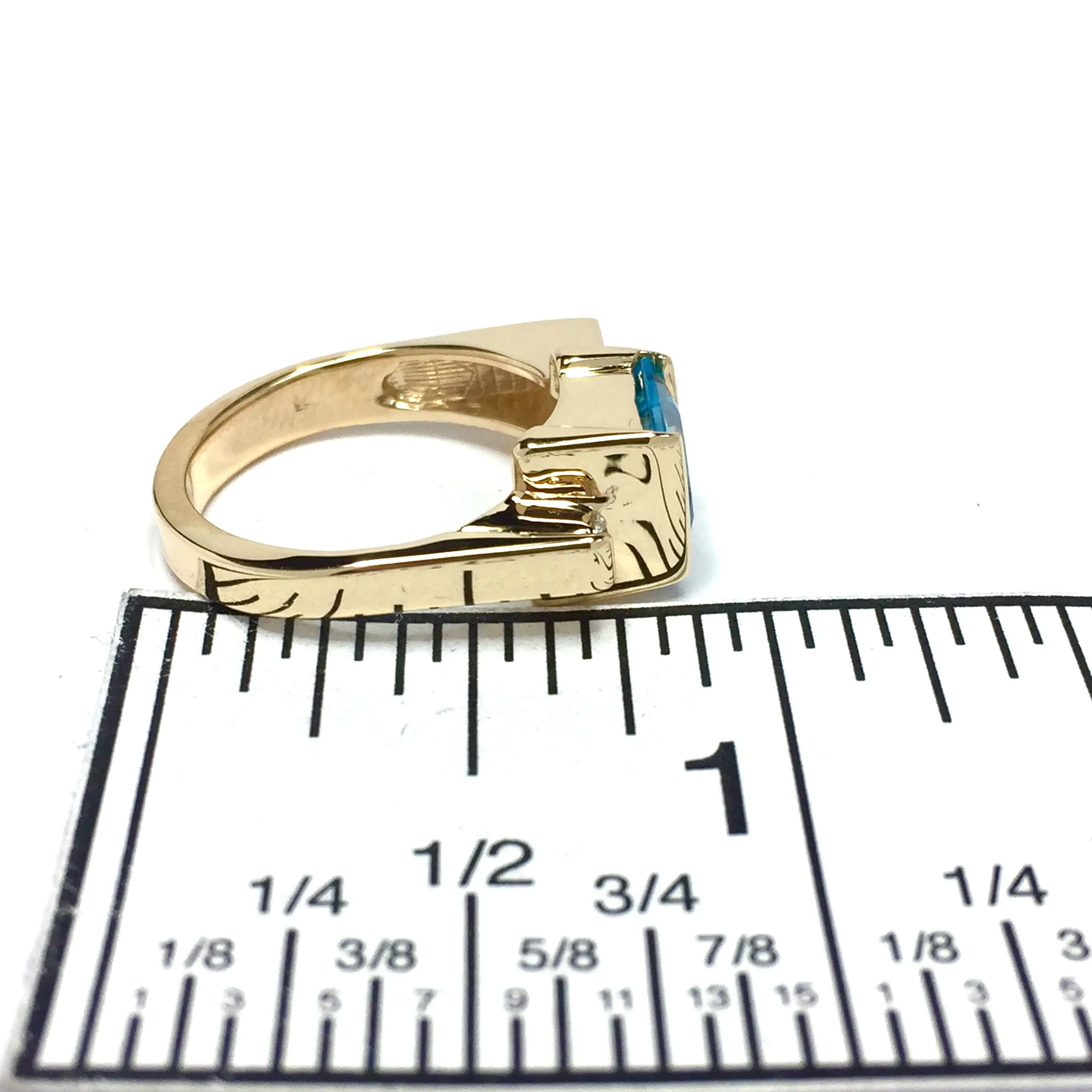 Opal Rings Rectangle Inlaid with Swiss Blue Topaz and .06ct Diamond