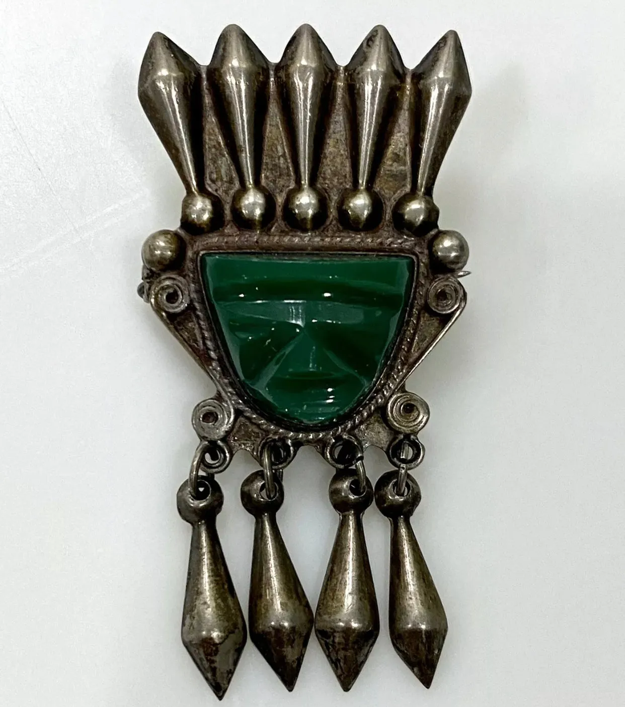 Ornate Vintage Onyx Sterling Silver Mexico Pin